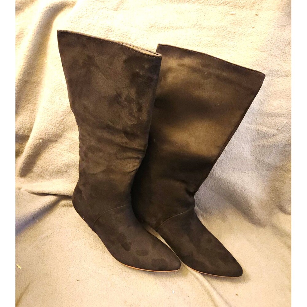 Coutgo Black Knee High Boots Wide Calf Pointed Toe Faux Leather Size 6 NWB